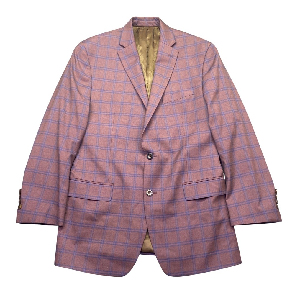 Michael Kors Mens 42L Blazer Sport Coat Burgundy Blue Plaid Two Button Jacket